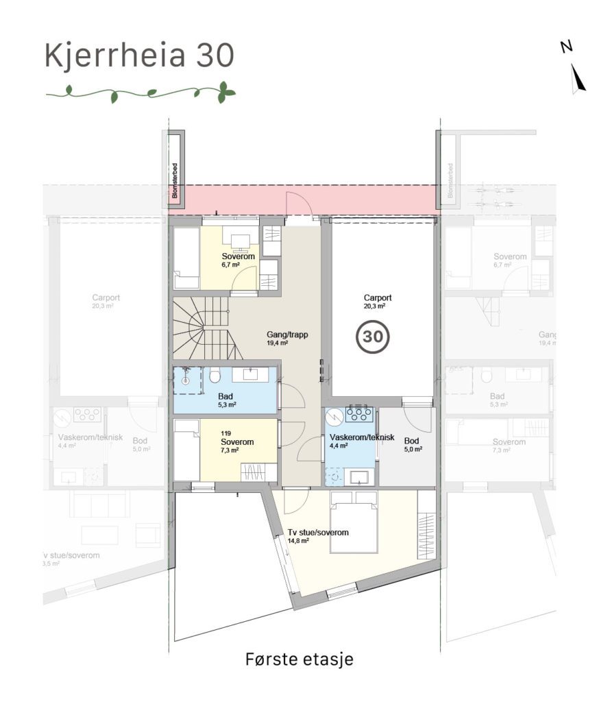 Plantegning for 1. etasje i Kjerrheia 30